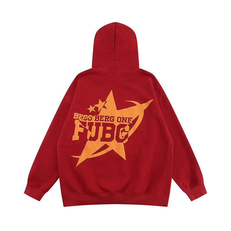 Men Hoodie Printed Five-Pointed Star Hooded Sweater Men's Casual Loose
