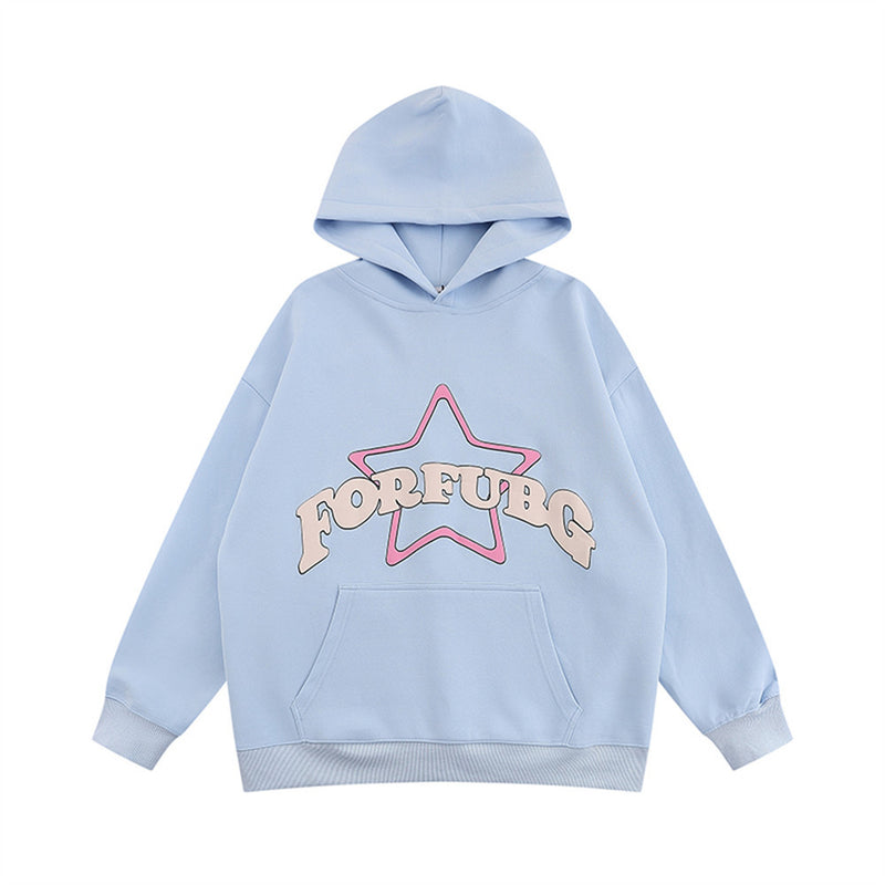 Men Hoodie Five-Pointed Star Letter Foam Printed Hoodie
