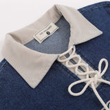 Men Long Sleeve T Shirt Denim Top Drawstring Polo Shirt Men's Spring and Autumn Long Sleeve Denim Shirt