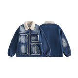 Unisex Jacket Winter Denim Lambswool Jacket
