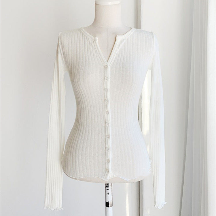 Women Long Sleeve Shirt V-neck Sweater Long Sleeve Cardigan Button Women