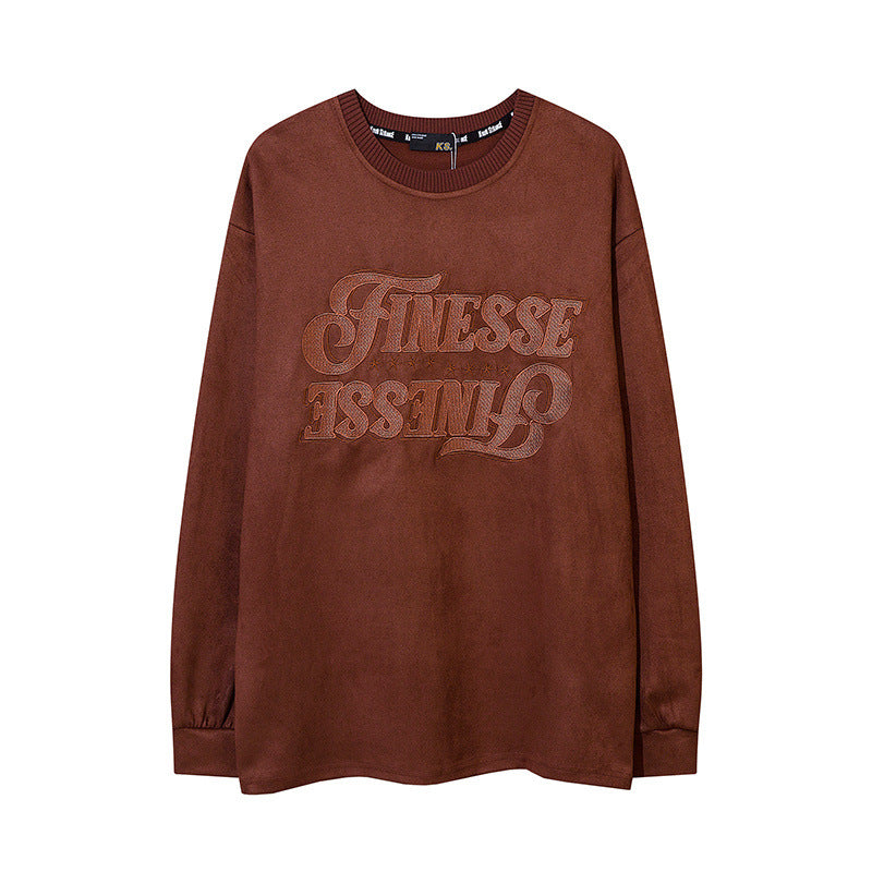 Men Long Sleeve Shirt Embroidered Long Sleeve T-shirt Retro Loose Base Hoodie Men and Women