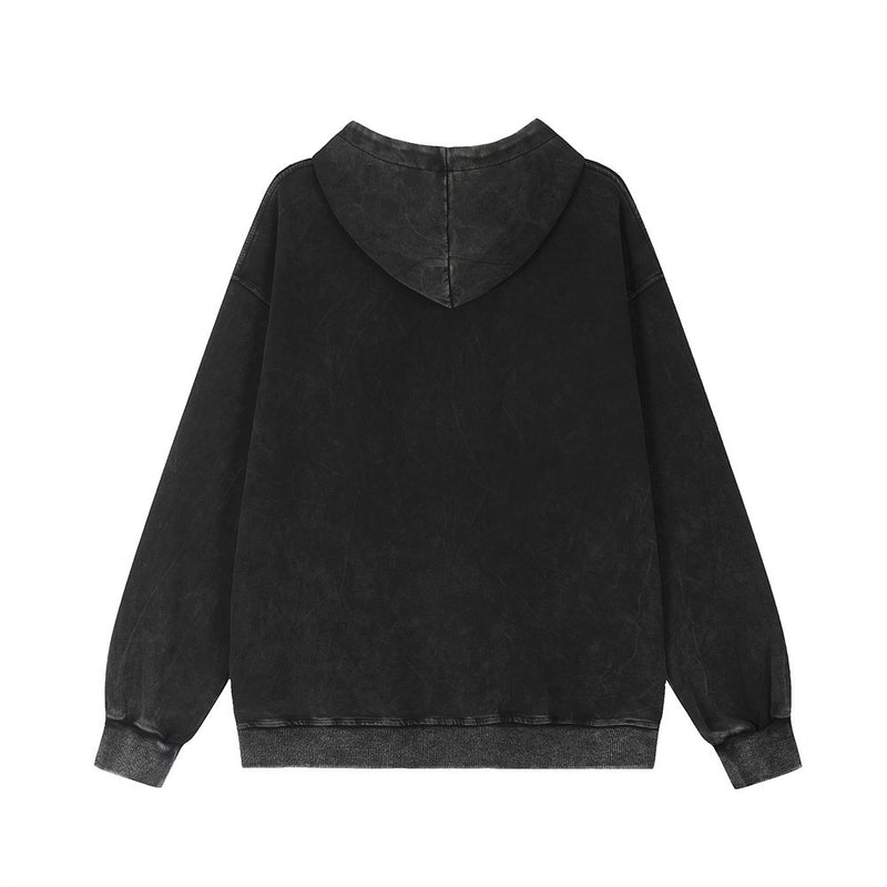 Men Hoodie Spider Letter Embroidered Washed Distressed Hooded Sweater