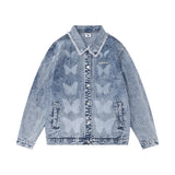Men Denim Jacket Washed Distressed Butterfly Printed Denim Men Spring and Autumn Jacket