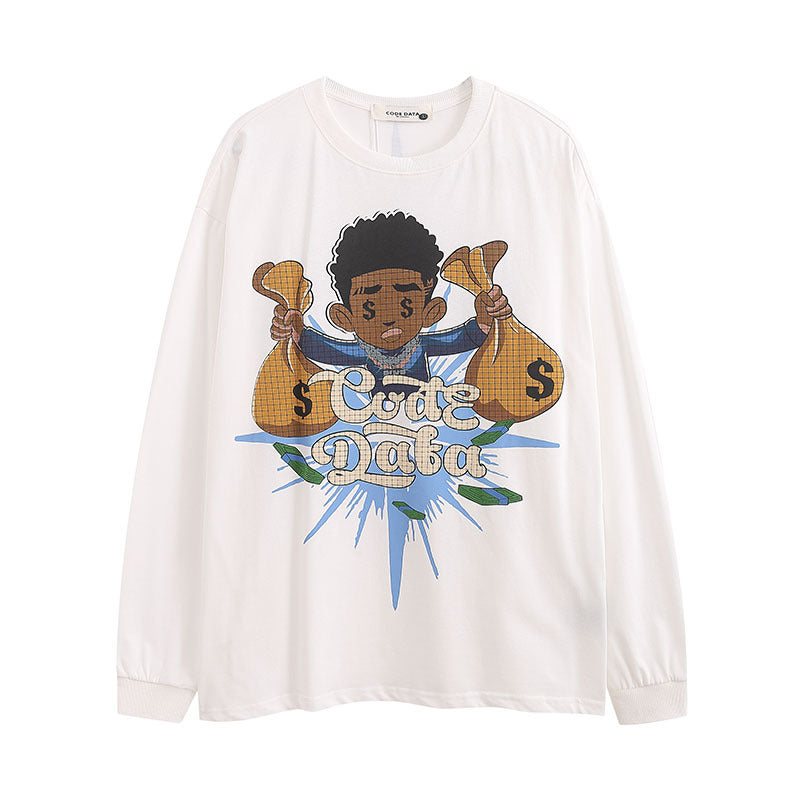 Men Long Sleeve Shirt Cartoon Long Sleeve Bottoming T-shirt Men and Women Vibe Style Couple's Tops Autumn