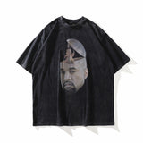 Men T Shirt Retro Washed Distressed Anime Print Short Sleeve T-shirt Loose