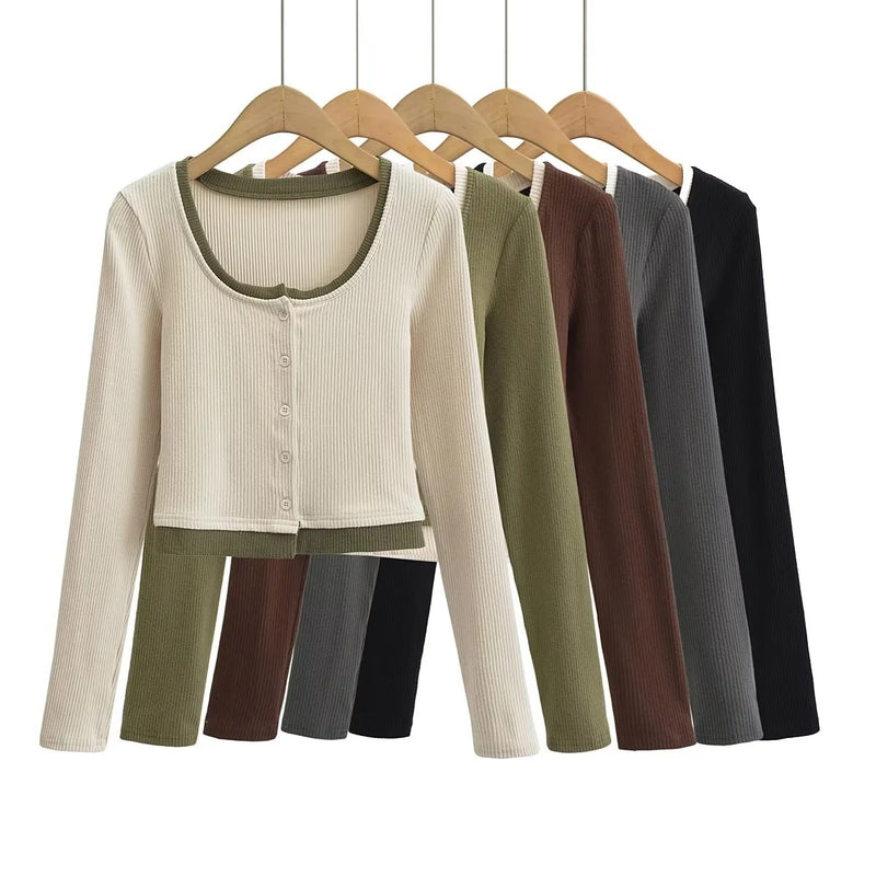 Women T-shirt round Neck Contrast Color Top Female Short-Sleeved T-shirt