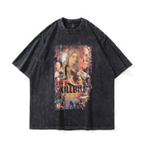 Men T Shirt Vintage Printed Casual Loose round Neck Washed and Worn T-shirt