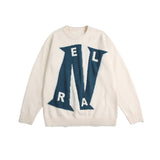 Unisex Sweatshirt Autumn Ripped Letter-Printing round Neck Sweater