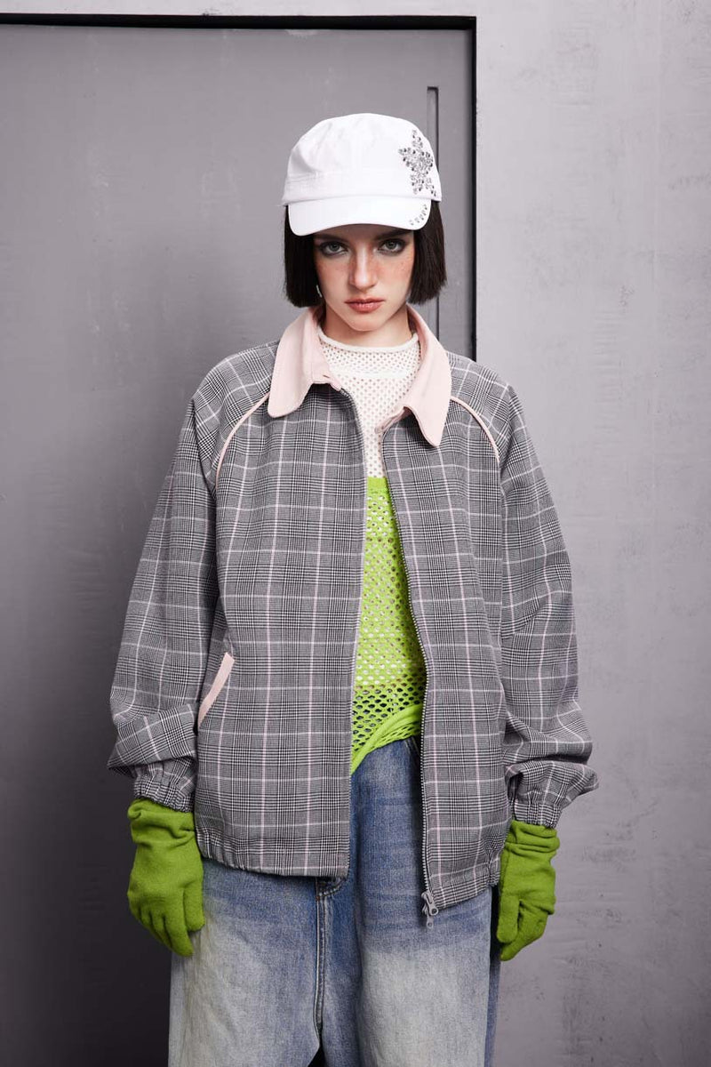 Unisex Jacket Fall Color-Contrast Check Vintage Jacket Women's Clothing