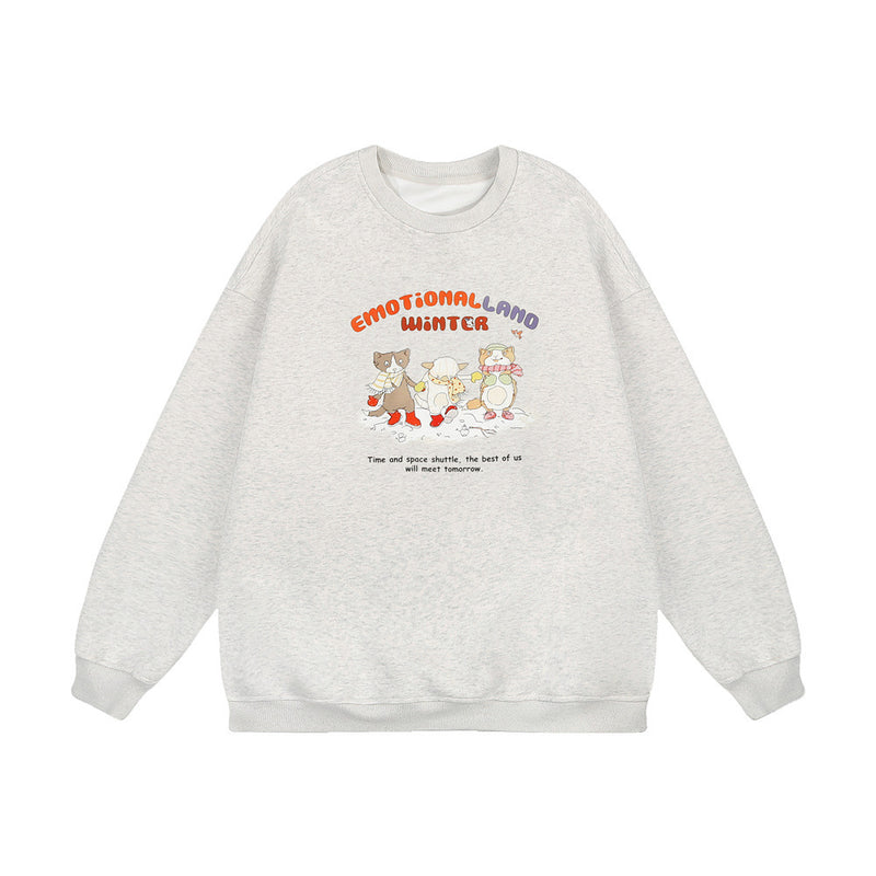 Men Hoodie Cartoon Animal Printed Crew Neck Sweatshirt