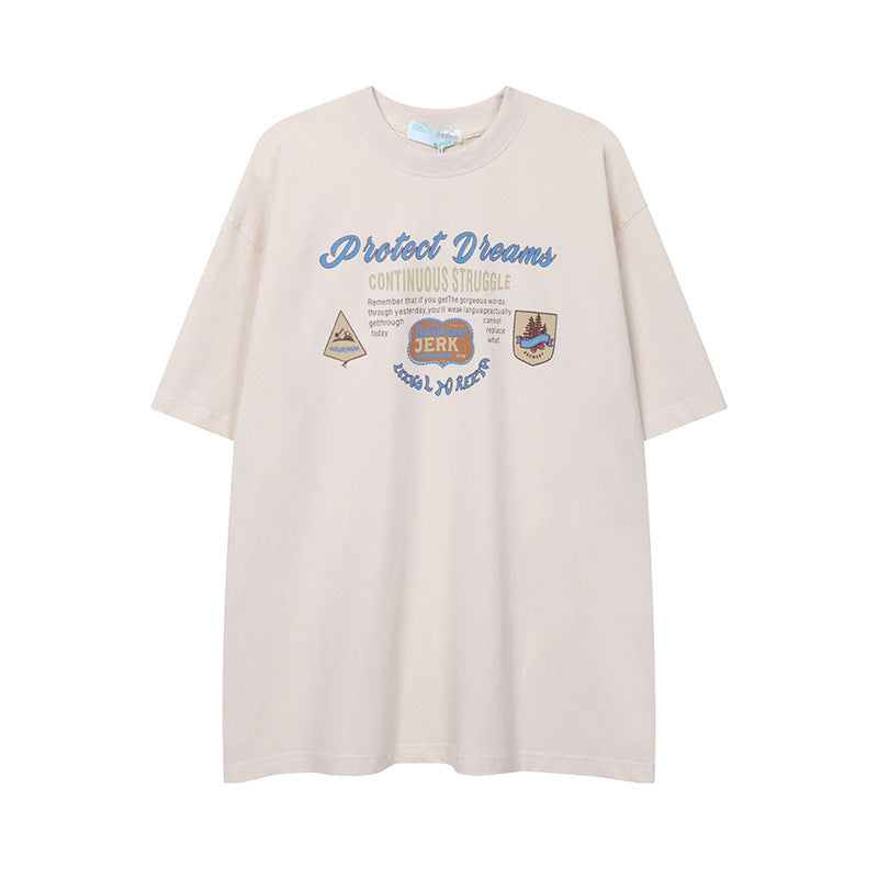 After Prom Shirt T-shirt Summer Fashion Brand Printed Loose Half Sleeve T-shirt round Neck Cotton Short Sleeve Men