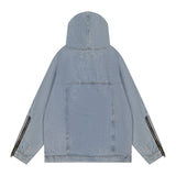 Men Denim Jacket Washed and Worn Hooded Denim Jacket Men's Loose Spring and Autumn Denim Sweatshirt