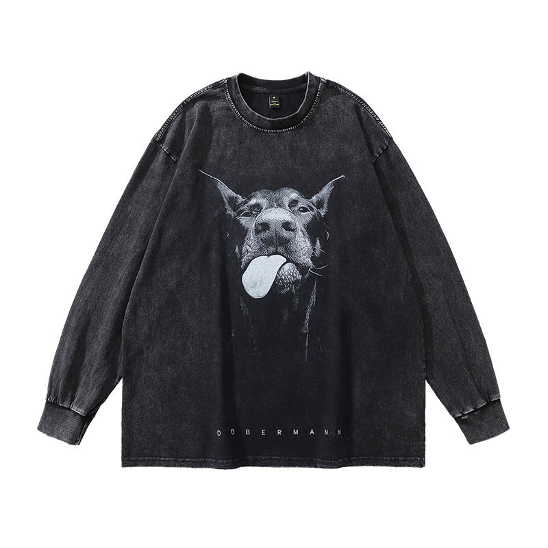 Men Long Sleeve Shirt Doberman Pinscher Printed Washed Long Sleeve T-shirt for Men and Women