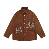 Men Long Sleeved T Shirt Cartoon Embroidered Long Sleeve Shirt Loose Casual Street Trendy