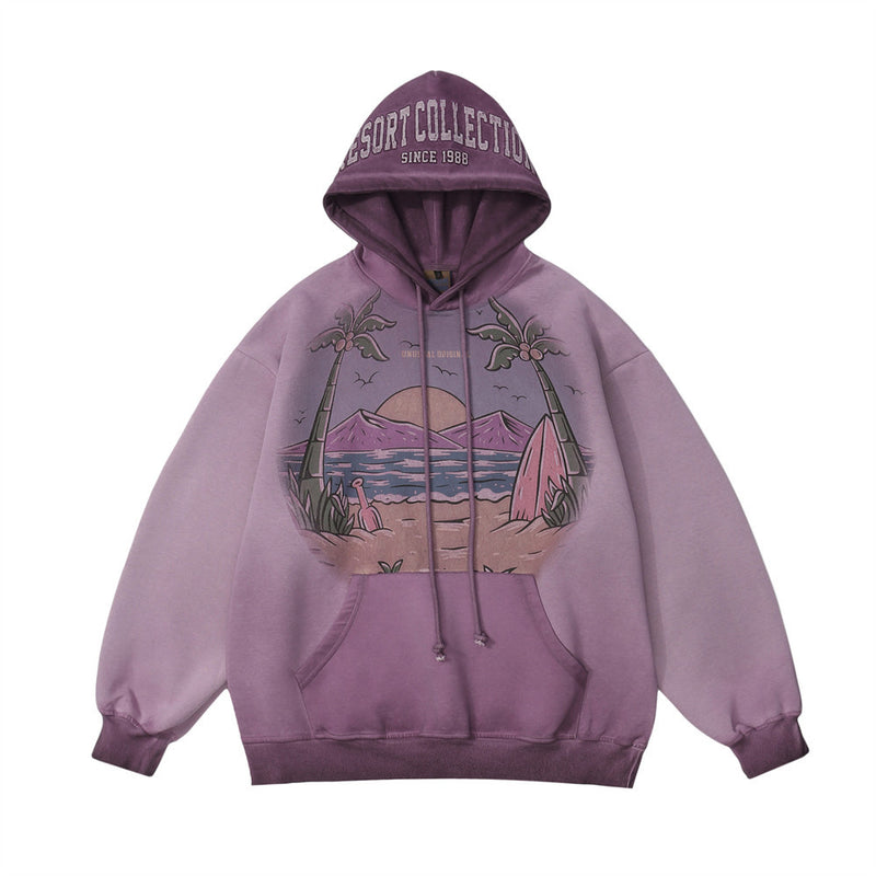 Men Hoodie Sweater Men's Autumn and Winter Oil Painting Printing Loose Hooded
