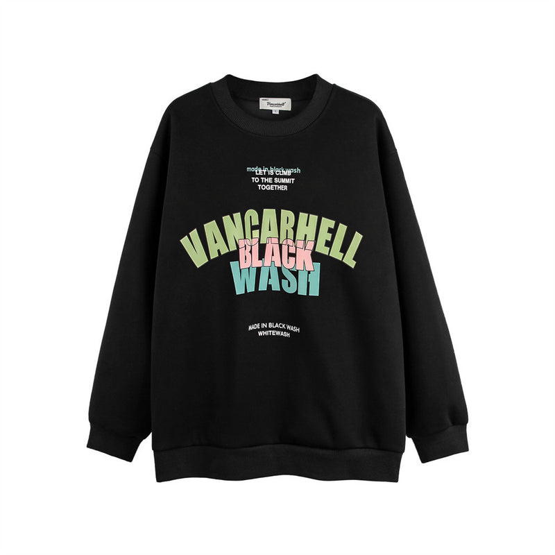 Men Hoodie Printed Crew Neck Sweatshirt Men's Loose Top Spring and Autumn Long Sleeve