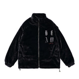 Men Cotton Padded Jacket Coat Letter Embroidered Cotton Jacket Men Winter Thickening Stand Collar Baggy Coat