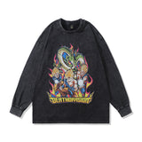 Men Long Sleeve Shirt Retro Washed Distressed Long Sleeve T-shirt Men's Ins Loose Couple
