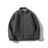 Men Cotton Mixed Jacket Coat Berber Fleece Coat Men's Autumn and Winter Stand Collar Zipped Cotton-Padded Jacket Loose