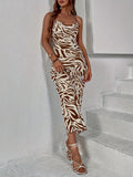 Jungle Print Maxi Dress Sexy Suspender Dress