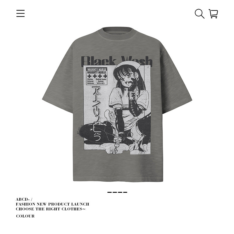 American vintage street T-shirt pure cotton men's and women's summer loose