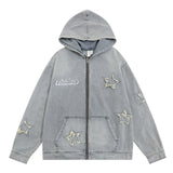 Men Denim Jacket Washed Long-Sleeved Denim Jacket Men's Spring and Autumn Embroidered Hooded Jacket Loose