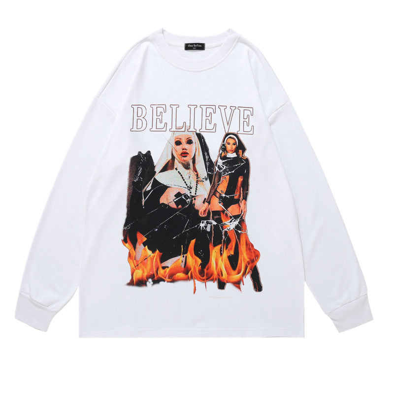 Men Long Sleeve Shirt Gothic Style Printed Sweater Men's and Women's Hip Hop Retro Long Sleeve T-shirt