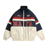 Men Cotton Mixed Jacket Coat Letter Embroidery Stitching Contrast Color Men Winter Zipper Thermal