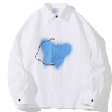 Men Long Sleeve T Shirt Ins Printed Long Sleeve Shirt Trendy Loose Lapels Shirt