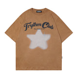 Men T Shirt Vintage Letter Print Street Style Casual Couple Short Sleeve T-shirt