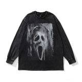 Men Long Sleeve Shirt Retro Worn Looking Washed-out Long Sleeve T-shirt Men's Loose Couple