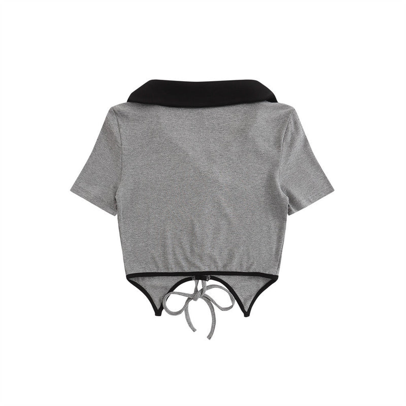 Women T-shirt Short-Sleeved T-shirt Girls Slim Fit V-neck Embroidery Short Summer