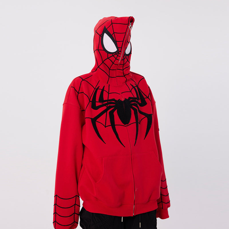 Men Hoodie Masked Spider-Man Zipper Hooded Sweater Embroidered Long Sleeve Cardigan Sweater