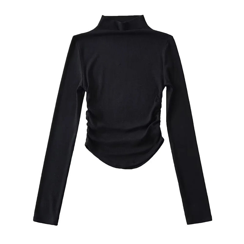 Women T-Shirt Slim Fit Turtleneck Ins Style Autumn Short Elastic Top for Women