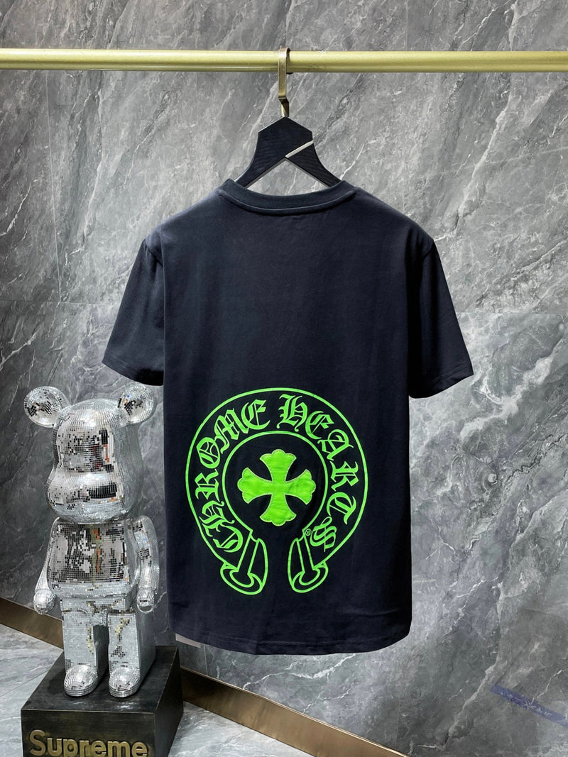 CHH Chrome Hearts T Shirts Fluorescent Green Classic Big Horseshoe Short Sleeve T-shirt