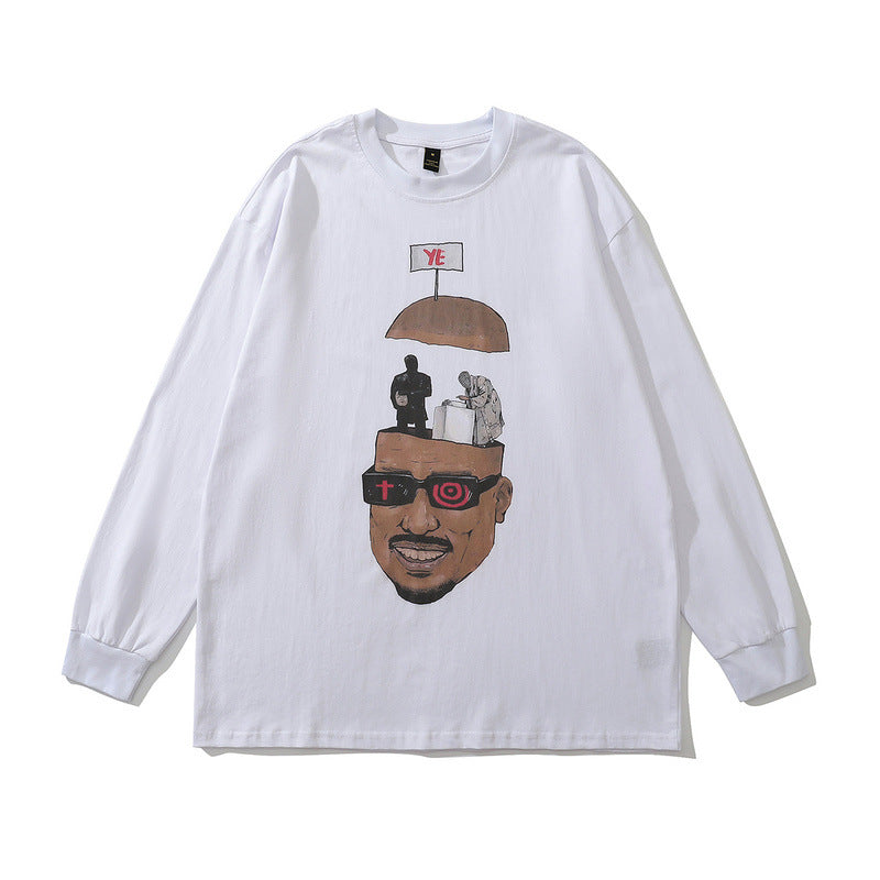 Men Long Sleeve Shirt Vintage Portrait Printing Long Sleeve T-shirt Men Loose
