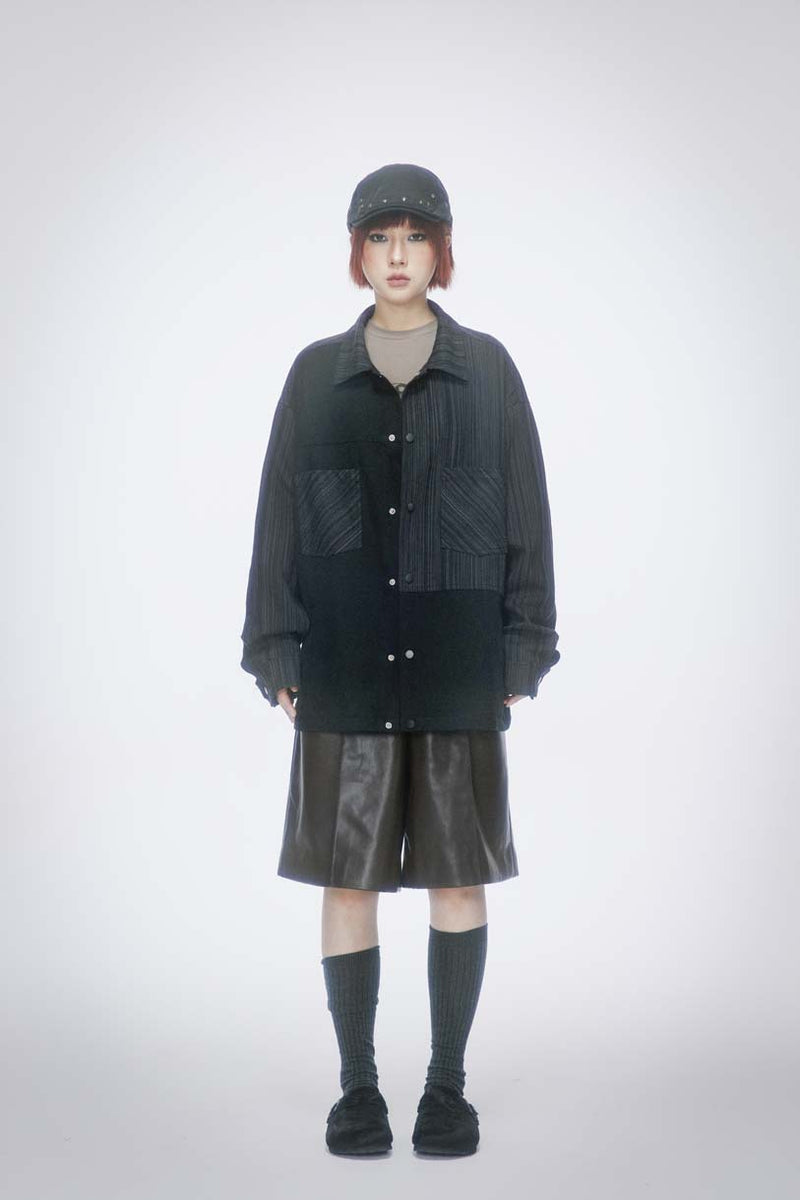 Unisex Jacket Autumn Same Color Jacquard Stitching Shirt Women's Clothing