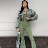 Women Jumpsuit Fashion Tight Zipper Sports Yoga Jumpsuit
