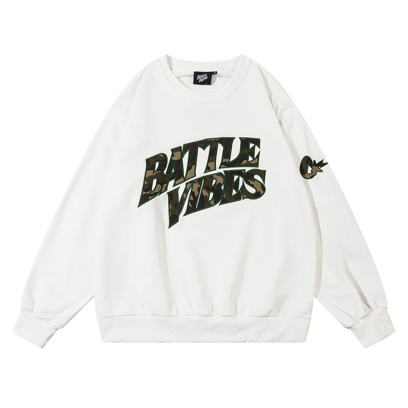Men Hoodie Embroidered Letter Sweater Men's Loose Long Sleeve round Neck Autumn and Winter