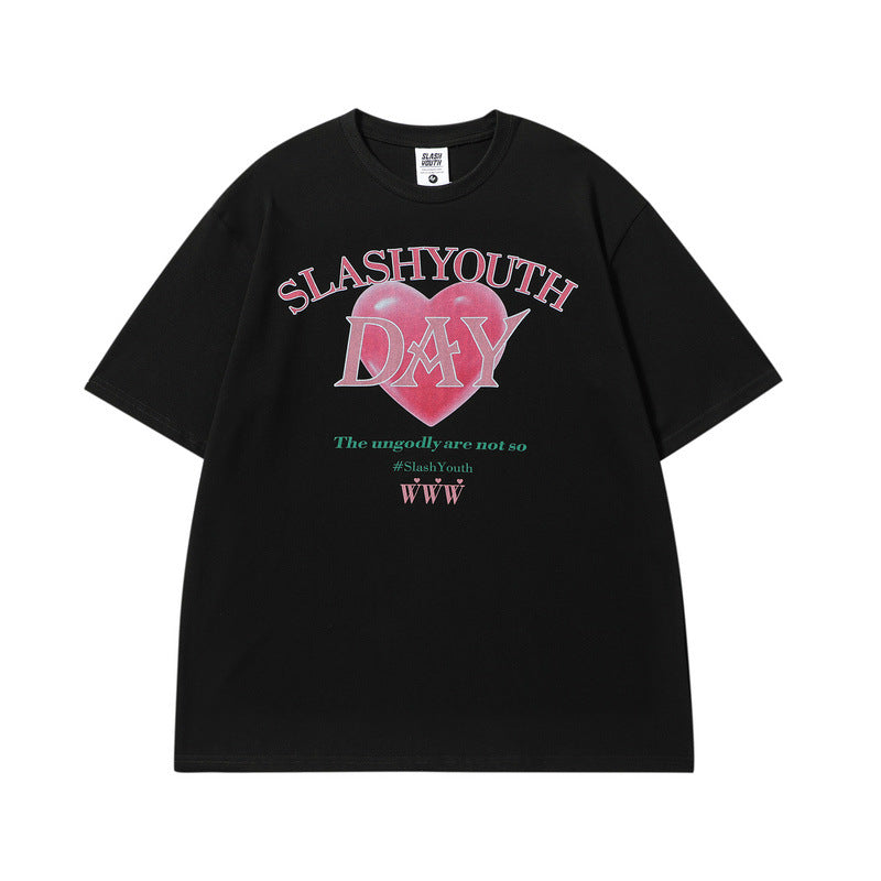 Men T Shirt Fashion Brand Heart Printing Short-Sleeved T-shirt Men and Women Couple