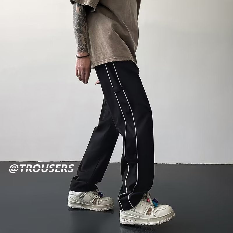Men Sweatpants Striped Pants Men's Summer Loose Wide Leg Straight Casual