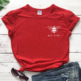 Cute Bee Kind Pocket Print T-shirt Funny Women Inspirationa