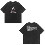Men T Shirt Retro Washed Hip Hop Print Short Sleeve T-shirt Men