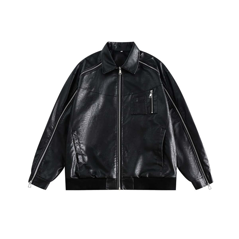 Unisex Jacket Fall Personality Zipper Leather Coat