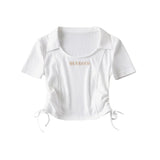 Women T-Shirt Top Lapel Slim-Fit Short-Sleeved T-shirt for Women