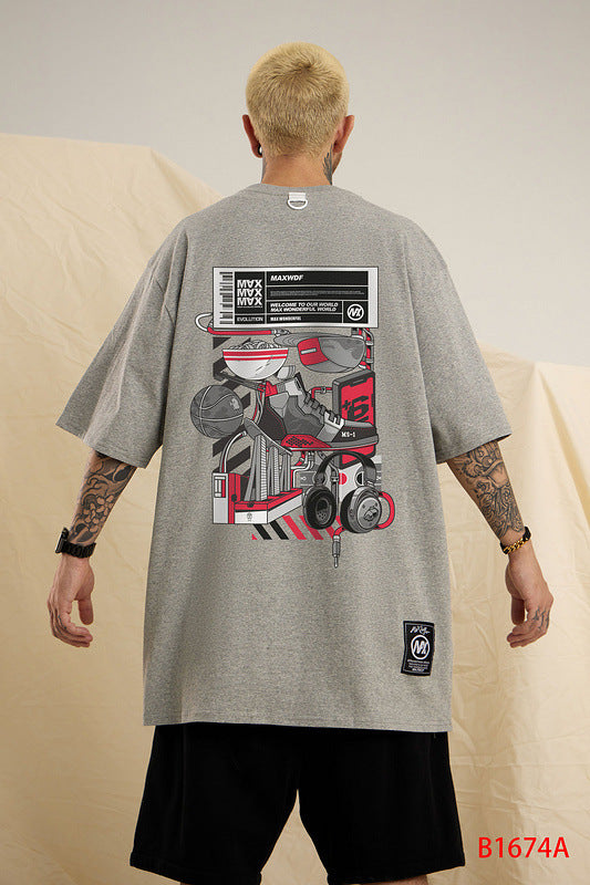 Men T Shirt Fashion Brand Printing Short-Sleeved T-shirt Men and Women Style Street Couple