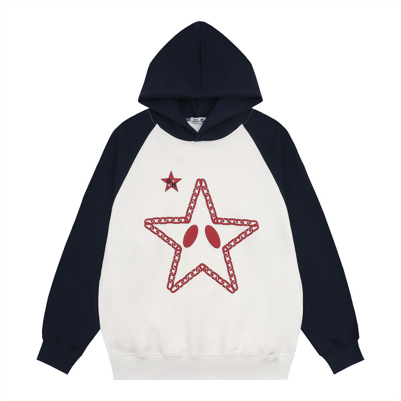 Men Hoodie Stitching Raglan Sleeve Hooded Sweater Men's Long Sleeve Pullover Hoodie