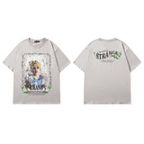 Men T Shirt Sweet Cool Abstract Oil Painting Print Short Sleeve T-shirt Loose