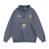 Men Hoodie Washed Distressed Letters Printing Lapel Sweater Men's Loose Spring and Autumn